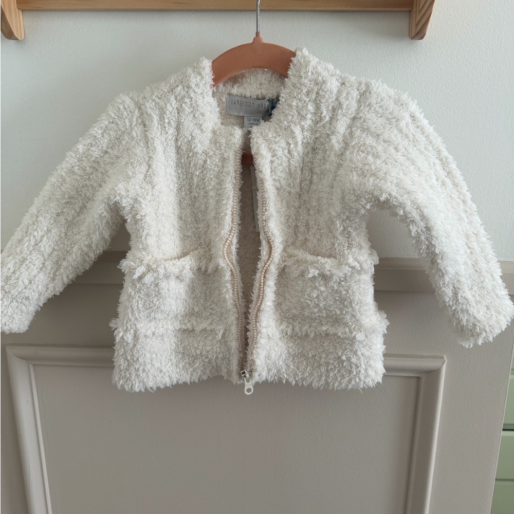 Barefoot Dreams Cream Zip front cardigan 12-18 m